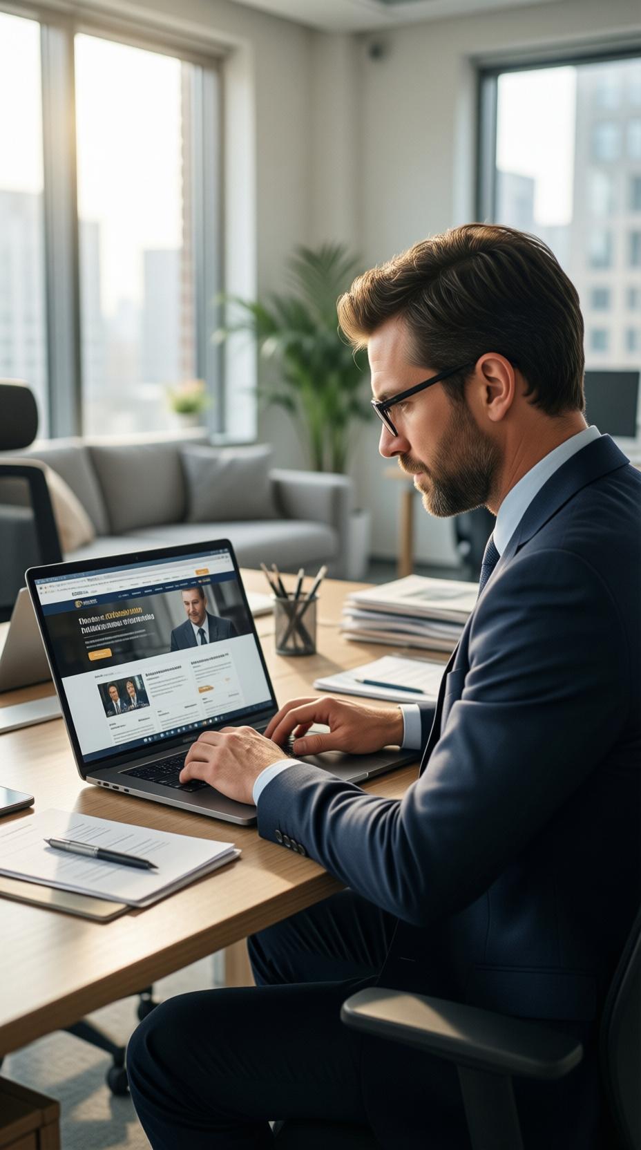 Professional exploring content on a laptop